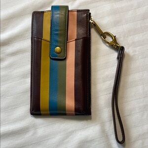 Fossil Savannah Tech Multicolor Striped Leather Wristlet